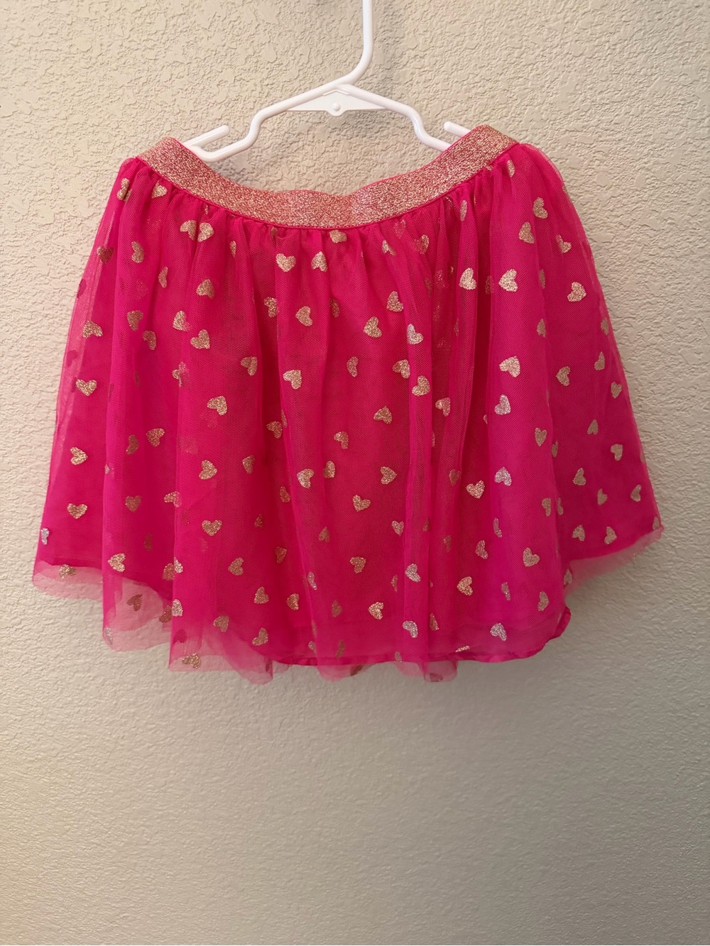 Girls Isaac Mizrahi NY Pink Tulle Gold Heart Print Skirt Size Large 10/12 EUC